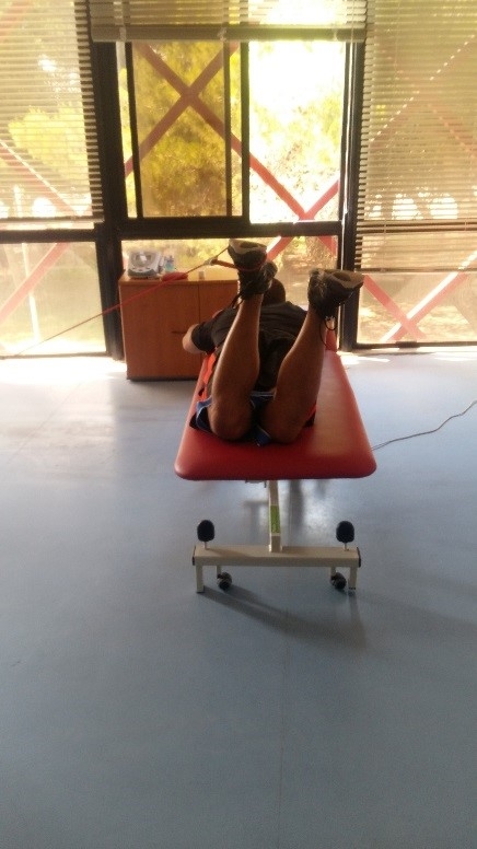 Figure 7: Prone hip rotation finish position